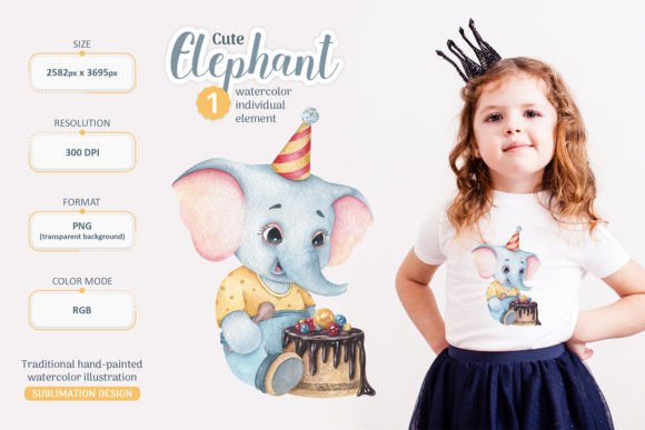 Baby Elephant Watercolor Illustration for Creative Sellers
