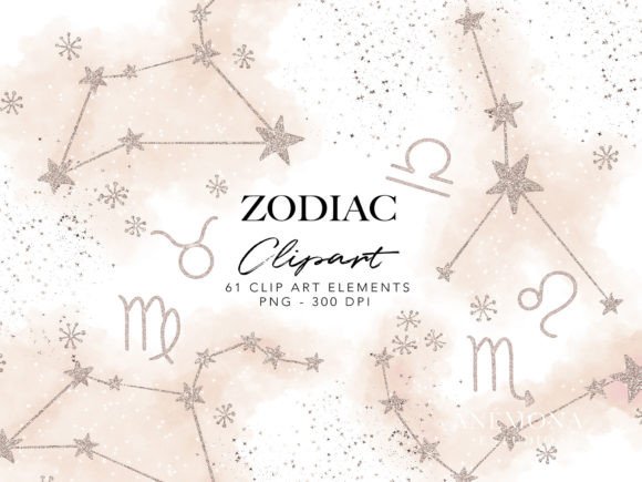 Blush Watercolor Zodiac Clipart for Local Branding & Packaging