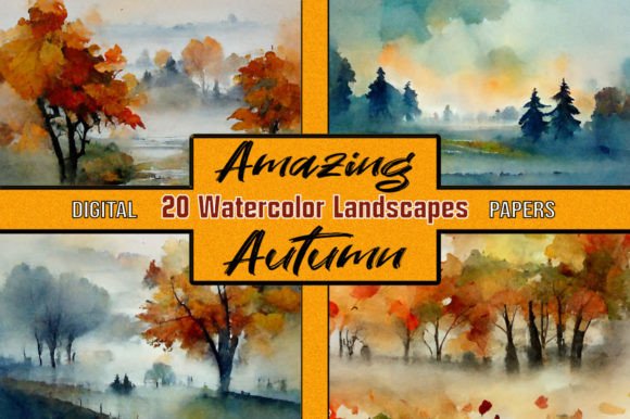 Cozy Autumn Vibes: 20 Watercolor Landscapes for Crafters & Etsy Sellers