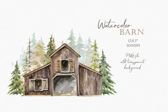 Forest Farmhouse Watercolor Clipart