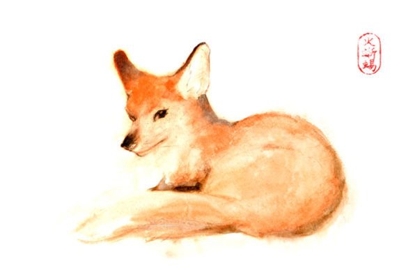 Fox Watercolor Illustration in Zen Style for Branding and Creative Projects