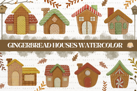 Gingerbread Houses Watercolor Clipart Review for Real Embroidery Use