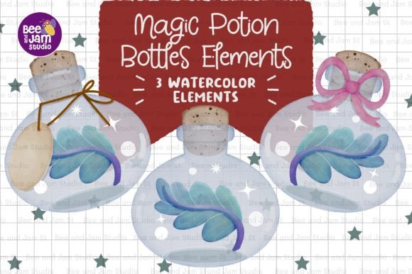Halloween Potion Bottles Watercolor Illustrations
