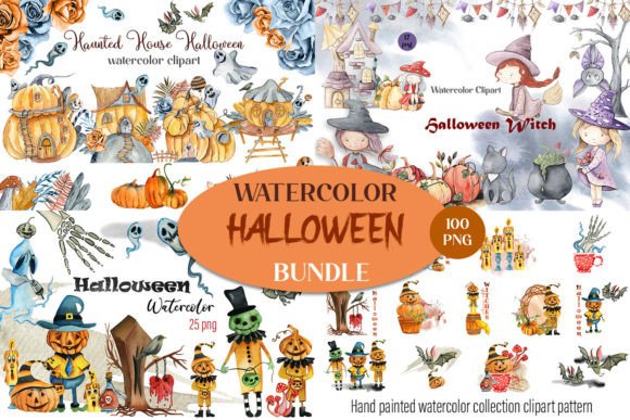 Halloween Watercolor Bundle Clipart Png: Illustrations for Seasonal Design Projects