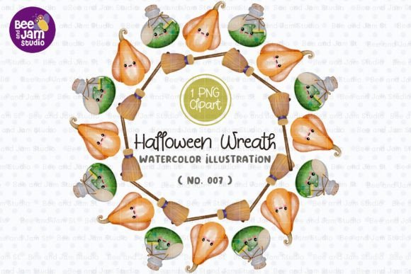 Halloween Wreath Watercolor PNG-007 for Crafters & Etsy Sellers