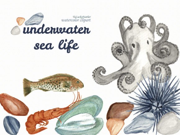 Underwater Sea Life Watercolor Clipart – A Versatile Illustration for Crafters & Etsy Sellers