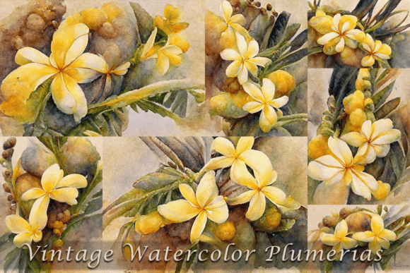 Vintage Watercolor Plumeria Flowers Illustrations: A Soft, Organic Touch for Local Branding