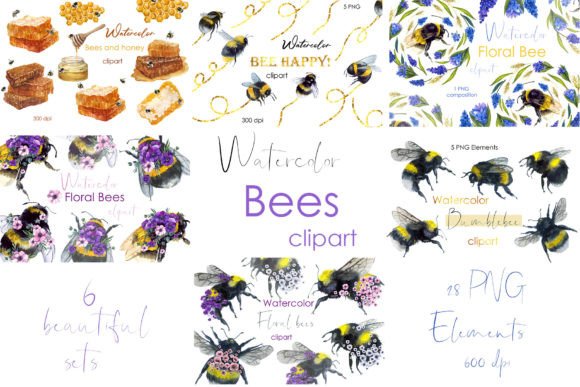 Watercolor Bee Clipart Insect Art for Crafters & Etsy Sellers