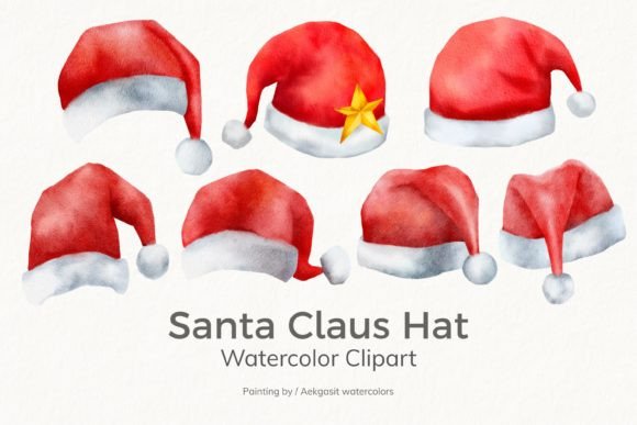 Watercolor Clipart Santa Claus Hat: Festive Illustrations for Holiday Branding