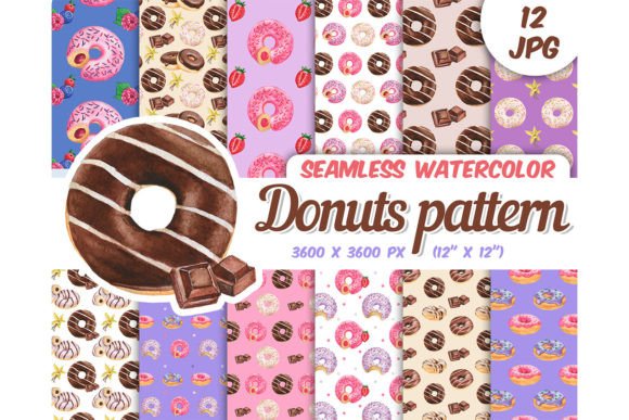 Watercolor Donuts Seamless Pattern Set for Crafting & Handmade Business Use