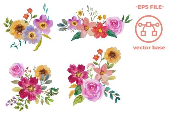 Watercolor Flower Bouquet Bundle – Soft Illustrations for Elegant Craft Designs