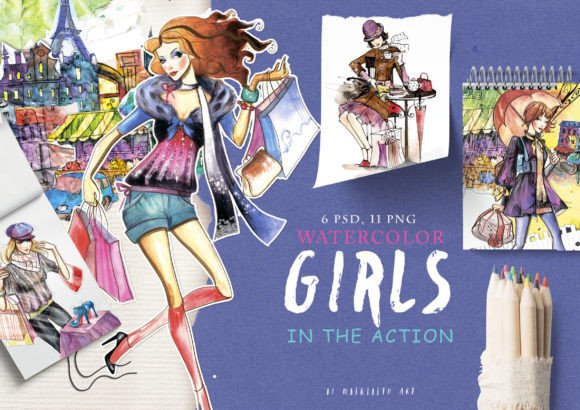 Watercolor Girls in the Action: A Fresh Illustration Set for Lifestyle & Creative Blogs