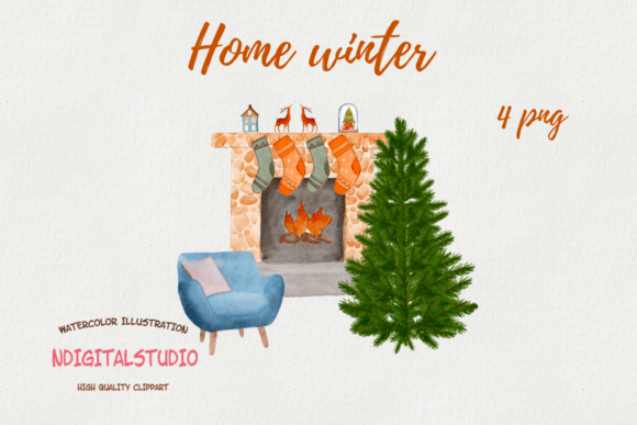 Watercolor Home Winter Clipart for Cozy Crafting & Etsy Magic
