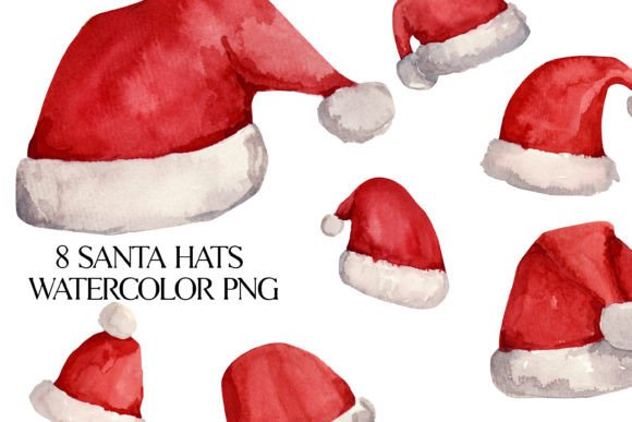 Watercolor Red Santa Claus Hats Illustrations Bring Holiday Cheer to Design Projects