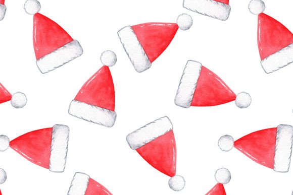 Watercolor Red Santa Hats Print: Festive Illustrations for Holiday Marketing