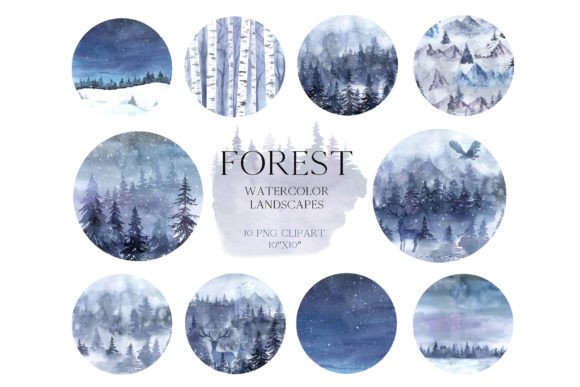 Watercolor Winter Landscapes Clipart: Illustrations for Seasonal Digital Products